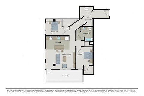 Floor plan for 2 beds, 1 bath, 1121 sqft